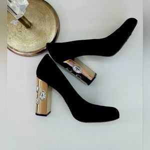 Tory Burch ciara black satin gold rhinestones pumps 9.5